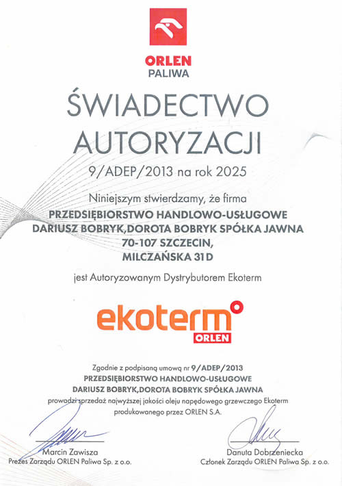 świadectwo Ekoterm